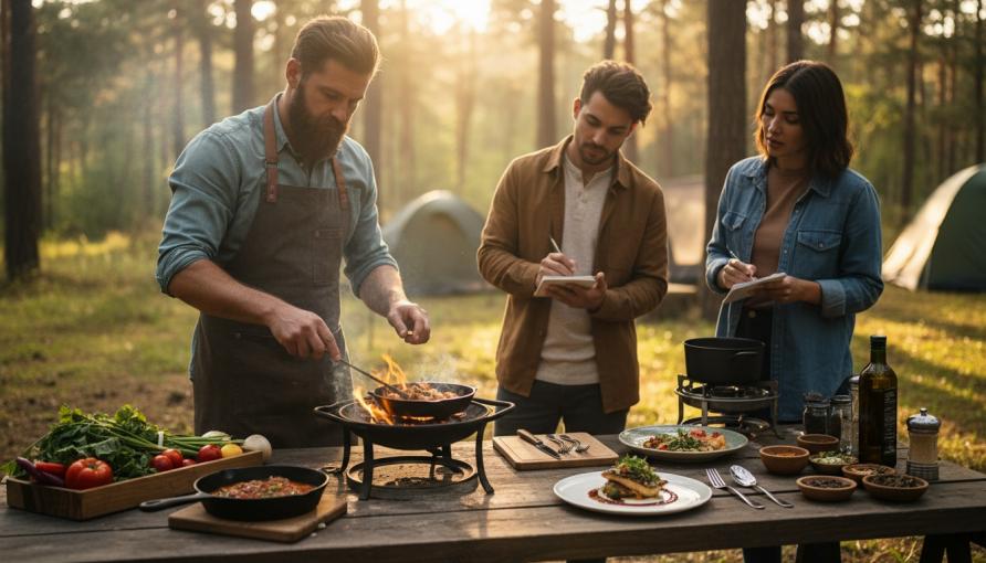 שולחן ערוך לארוחת גורמה בשטח