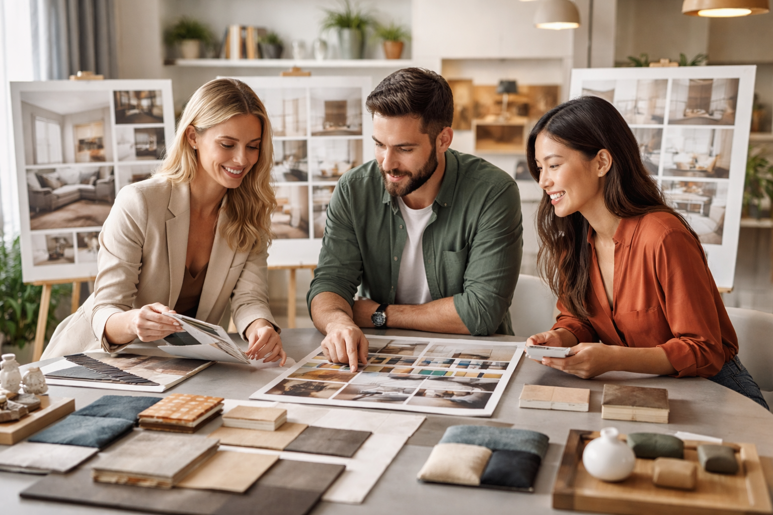 מגוון סוגי עיצוב פנים מודרני, קלאסי, מינימליסטי ותעשייתי בחלל אחד