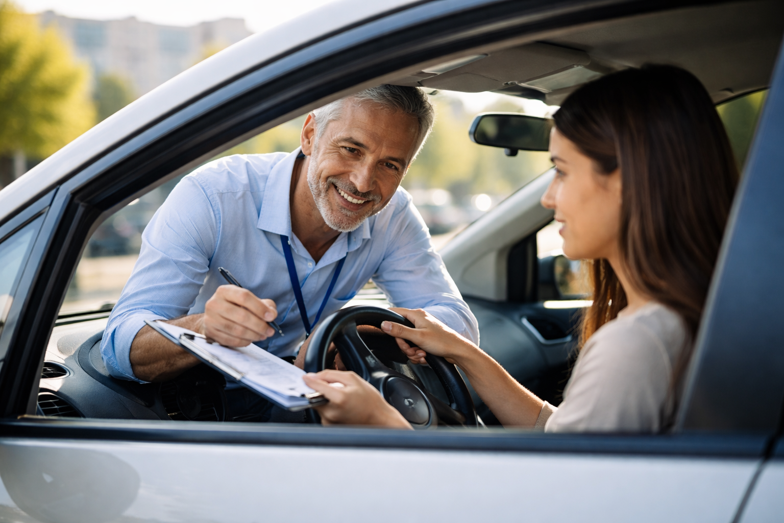 מורים ותיקים לנהיגה מלמדים תלמידים בכבישי פתח תקווה