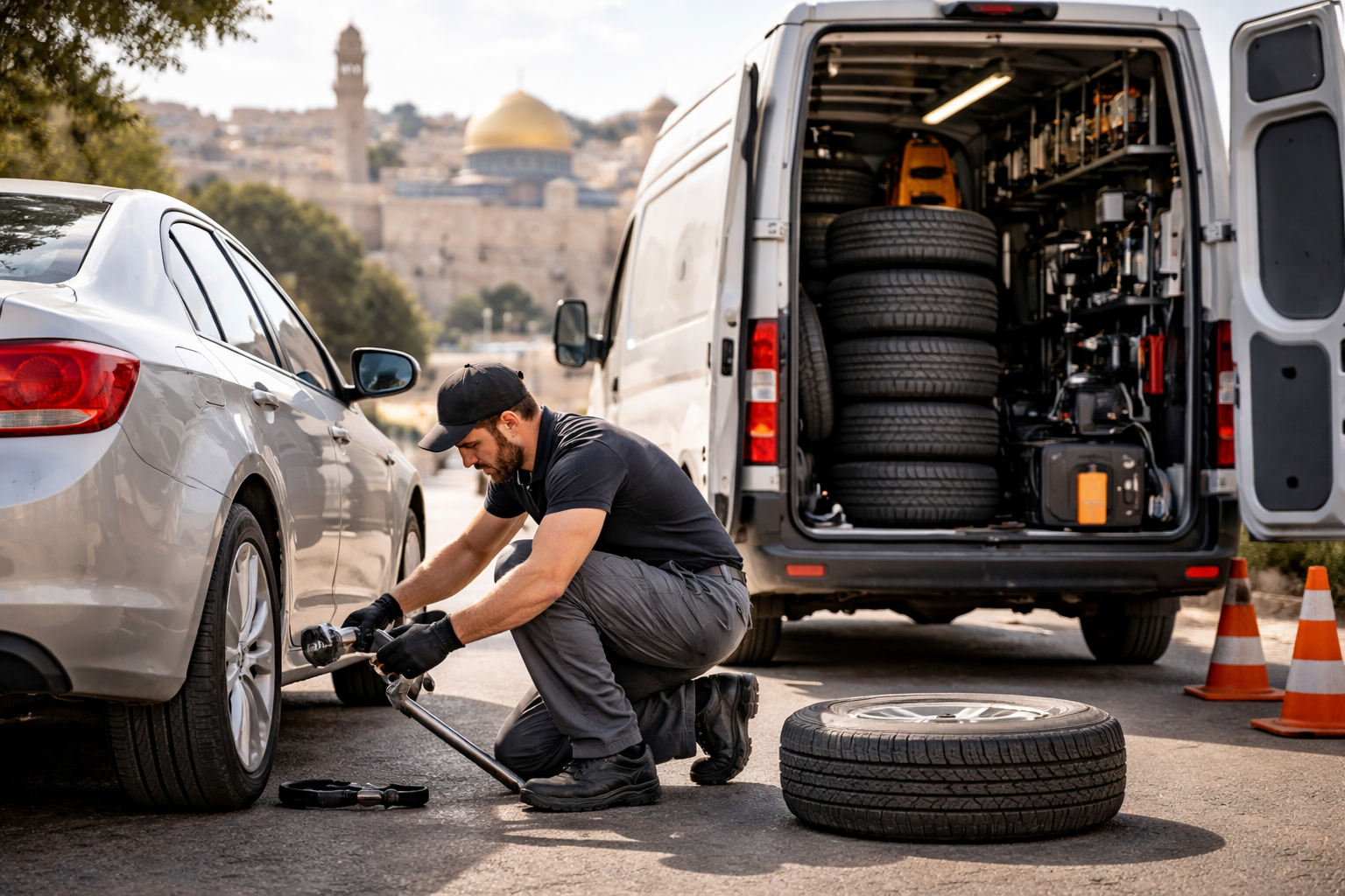 תיקון פנצ'ר בזמן אמת? פנצ'ריה ניידת בירושלים לשירותכם!